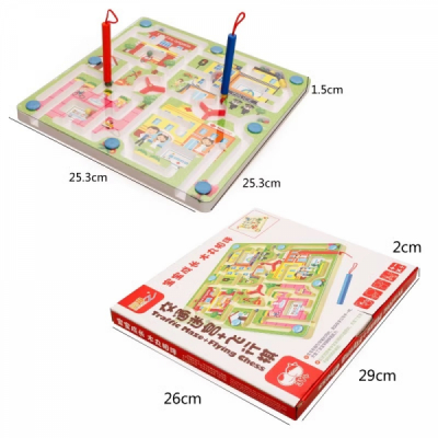 Joc labirint 2in1 pentru copii din lemn 2 jocuri oras/avioane 25x25x1.5cm MWZ-3089 CWT