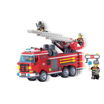Joc tip lego, Masina de Pompieri cu Scara si 4 Pompieri 904