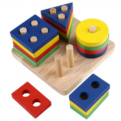 Jucarie Educativa Copii Sortator Forme Geometrice din Lemn Patrat