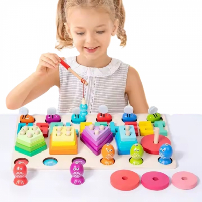 Jucarie educativa pentru copii 4in1 cu 4 jorcuri diferite din lemn 32x19x5cm MG-331 CWT