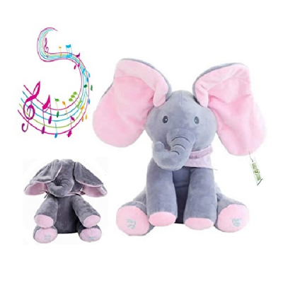 Jucarie Elefant Interactiv Plus 26cm Pick A Boo Cucu-Bau Roz