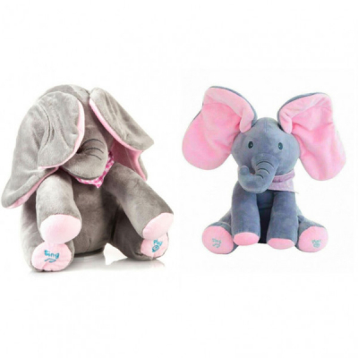 Jucarie Elefant Interactiv Plus 26cm Pick A Boo Cucu-Bau Roz