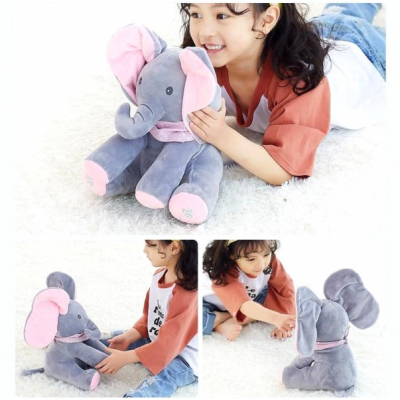 Jucarie Elefant Interactiv Plus 26cm Pick A Boo Cucu-Bau Roz