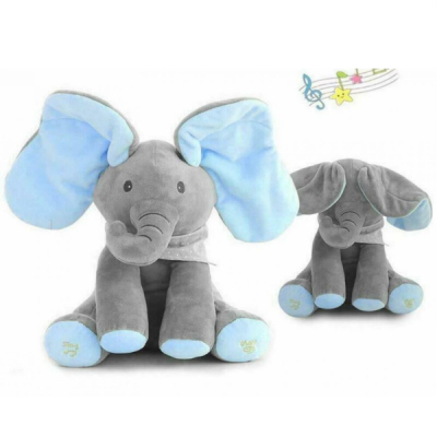 Jucarie Elefant Interactiv Plus 26cm Pick A Boo Cucu-Bau Bleu