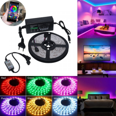 Kit Banda 5m 300 LED SMD RGB 5050 Control BT Telefon 220V BLT 18A054 XXM