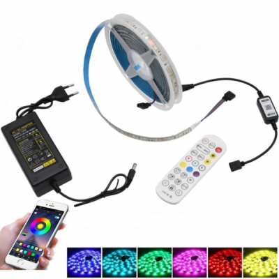 Kit Banda LED 5050 RGB IP65 5m IP65, Bluetooth, Telecomanda 18A142 XXM