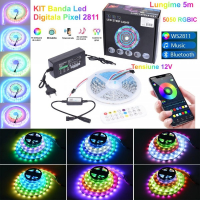 Kit Banda LED RGBIC5050 WS2811 Digital Pixel RGB 5m 300LED 18A108 XXM