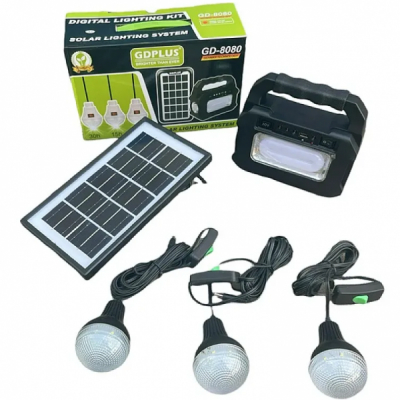 Kit cu Panou Solar Lanterna LED si 3 Becuri LED 6V4Ah GdPlus GD8080