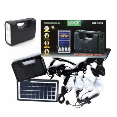 Kit cu Panou Solar, USB si Becuri LED, 6V4Ah GD8038
