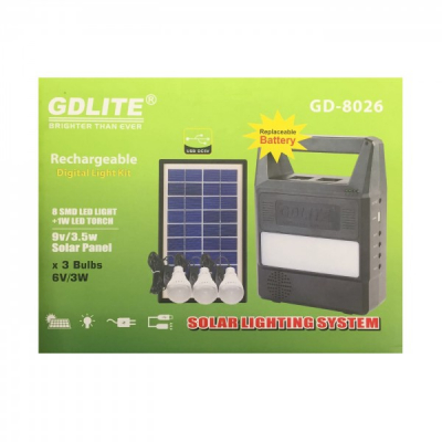 Kit Incarcator cu Panou Solar si 3 Becuri LED GdLite GD8026 6V4Ah