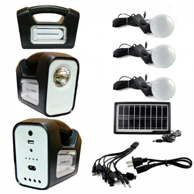 Kit Solar Lampa U, Lanterna LED 1W, USB, 3 Becuri, 6V 4Ah GDLite3 GD7