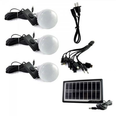 Kit Solar Lampa U, Lanterna LED 1W, USB, 3 Becuri, 6V 4Ah GDLite3 GD7