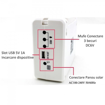 Kit Solar cu Lanterna 24LED, Slot USB si 3 Becuri 6V 4.5Ah DP1006