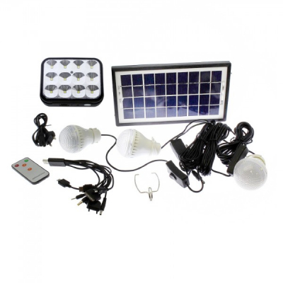 Kit Solar Lampa 12LED SMD, Telecomanda, USB, 3 Becuri, 6V2.4Ah GD8054