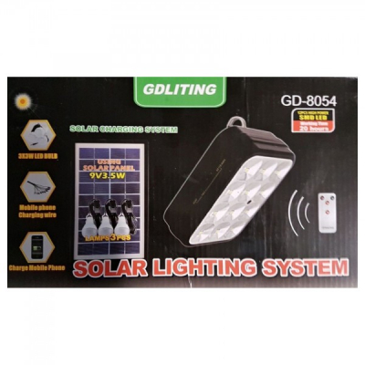 Kit Solar Lampa 12LED SMD, Telecomanda, USB, 3 Becuri, 6V2.4Ah GD8054