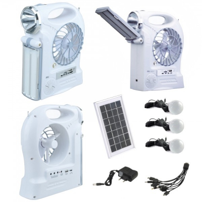 Kit Solar Lampa LED 1W+28SMD, 3 Bec, Ventilator, Radio, USB YJ1906TSYK