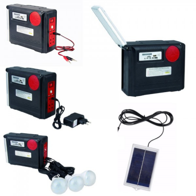 Kit Solar Lanterna LED, 3 Bec, Radio, SD, 12V 8A, 12V 220V YJ1980TSYK
