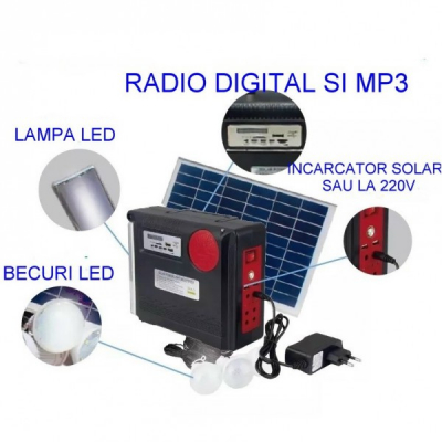 Kit Solar Lanterna LED, 3 Bec, Radio, SD, 12V 8A, 12V 220V YJ1980TSYK