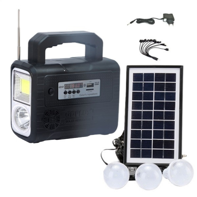 Kit Solar Lanterna LED Radio USB Becuri 6V4Ah GDPLUS GD8028COB Premium
