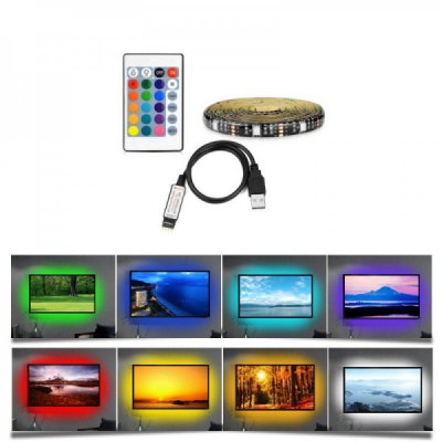 Kit TV Banda 2m 60 LED RGB 5050 IP65 Alimentare USB, cu Telecomanda