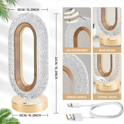 Lampa Diamond Crystal LED Aurie la USB cu 3 temperaturi de culoare DNC65668