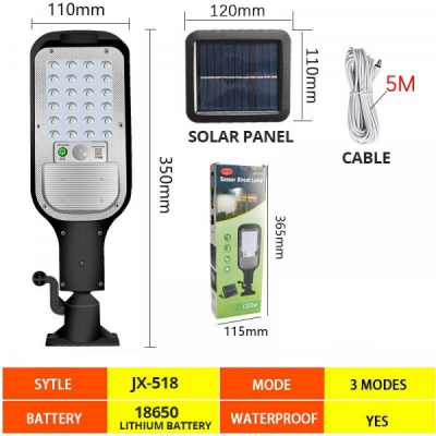 Lampa Solara LED Senzori, Acumulator, Telecomanda, 120W JX518