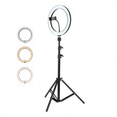 Lampa Vlogger Circulara Neon 3 Nuante Alb Telecomanda pe Fir 96LED 10Inch 26cm cu Trepied