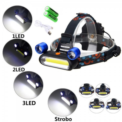Lanterna Frontala 2LED Mobile+COB 3W Acumulatori 18650 la USB SWD4
