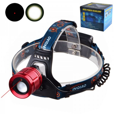 Lanterna Frontala LED 3W Raza Laser Rosu Zoom 2x18650 220V INQIAO