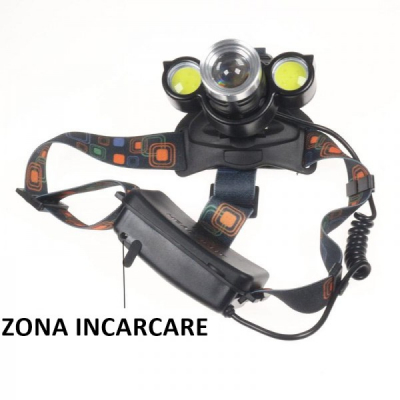 Lanterna Frontala LED+2COB 5W, Zoom, Acumulatori 12V 220V MINGHUO