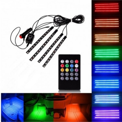 Lumini Ambientale Interior Auto 4x12LED 8 culori Telecomanda Alim 12V