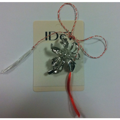 Martisor Brosa Argintie Floare cu Strasuri XZ358