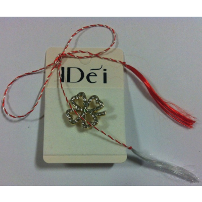 Martisor Brosa Aurie Trifoi cu 4 Foi si Strasuri XZ56