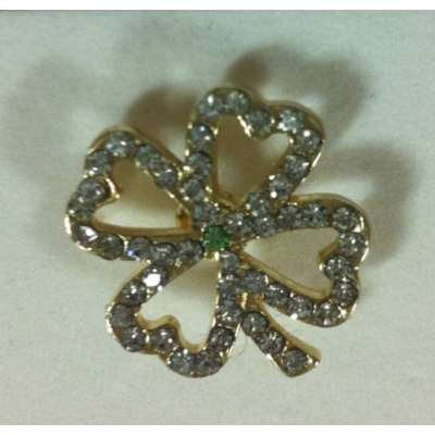 Martisor Brosa Aurie Trifoi cu 4 Foi si Strasuri XZ56