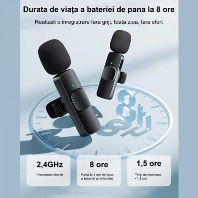 Microfon Dublu Wireless K9 Prof de Lavariera Tip C iPhone 2H039 XXM