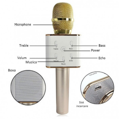 Microfon Wireless Karaoke cu Bluetooth, Boxa si USB Q7