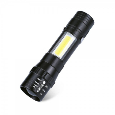 Mini Lanterna LED 1W+1W COB LED cu Zoom si Clips Prindere pe Baterii