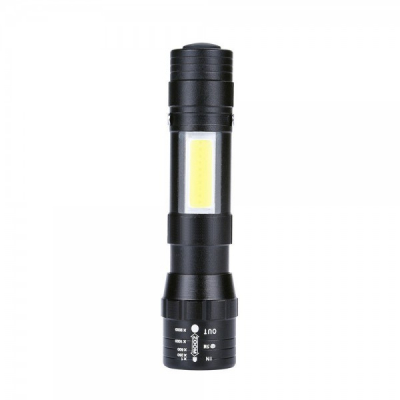 Mini Lanterna LED 1W+1W COB LED cu Zoom si Clips Prindere pe Baterii