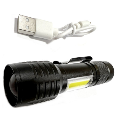 Mini Lanterna Compacta LED 1W+1W COB Zoom Incarcare USB 9x2.3cm