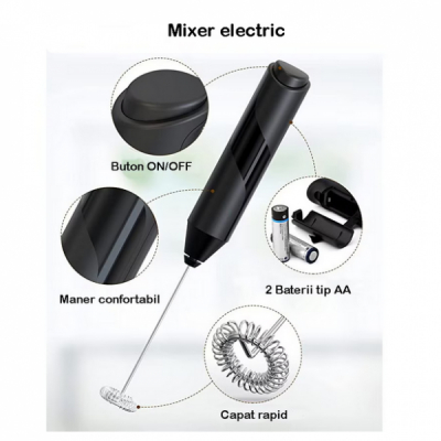 Mini Mixer Electric cu Buton Ergonomic Spumator Lapte Ness 2xAA  KLX