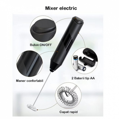 Mini Mixer Electric cu Buton Ergonomic Spumator Lapte Ness 2xAA KLX