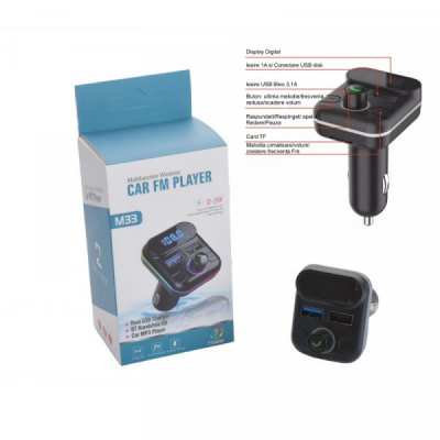 Modulator FM Auto cu Bluetooth V5.0 12V 24V M33 1D015 XXM