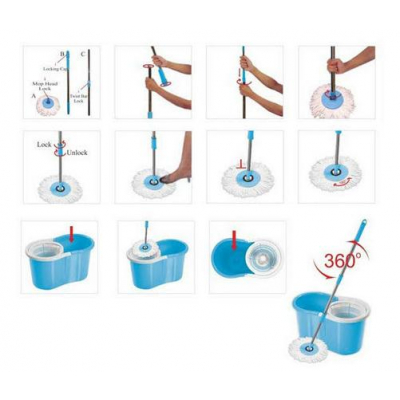 Mop Rotativ cu Galeata Stoarcere Fara Pedala QQ Fashion Spin Mop