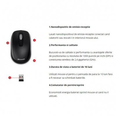 Mouse Optic Microsoft 1452 Wireless 1000 DPI