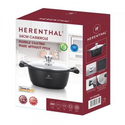 Oala Aluminiu Marmorata cu Capac 24cm 3.8L Herenthal HT-CG S24M