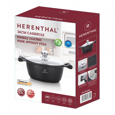 Oala Aluminiu Marmorata cu Capac 26cm 4.8L Herenthal HT-CG S26M