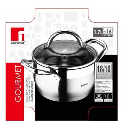 Oala din inox cu capac Gourmet Bergner BG6506 1.7L