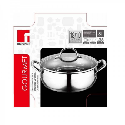 Oala din inox cu capac Gourmet Bergner BG6565 8L