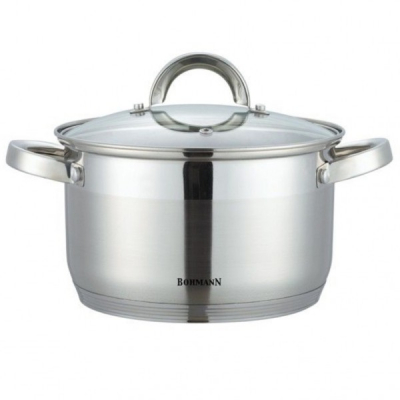 Oala din Inox cu Capac Sticla 18x11.5cm 2.9L Bohmann BH1418