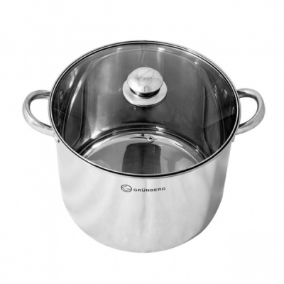 Oala inox 18.8l cu capac din sticla 32cm Grunberg GR2132